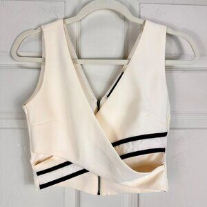 Zara Women's‎ Midriff Beige Black Crop Top Cross Cut Off  Classic XSmall